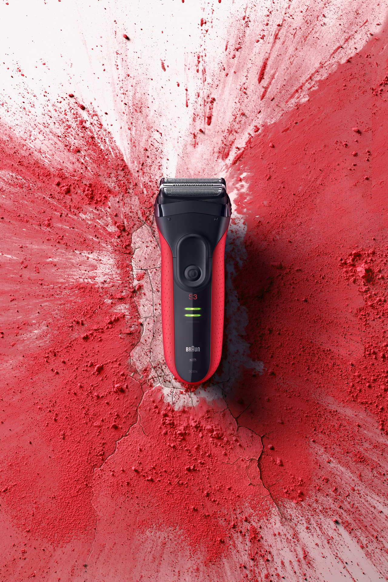 red shaver with red powder splash