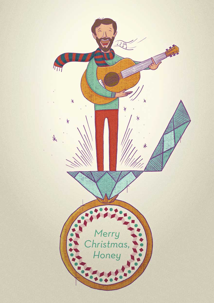 Man singing Merry Christmas, Honey illustration
