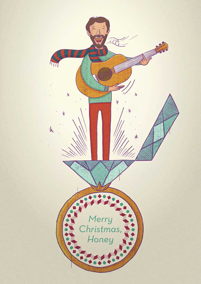Man singing Merry Christmas, Honey illustration