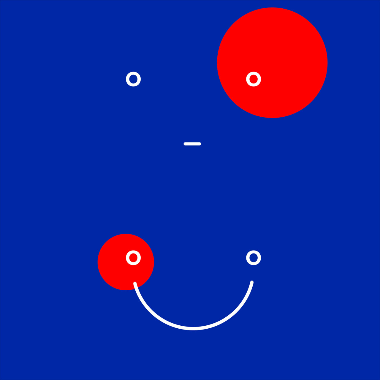 Album cover with blue background and two red dots and white lines making smile