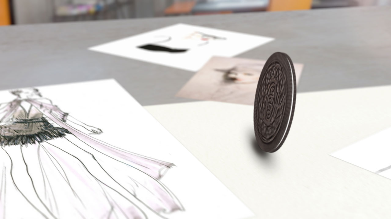 Cookie rolling on the desk with illustrated paper